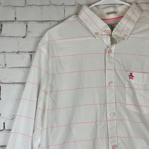 Original Penguin Shirt Mens Large Button Down Heritage Slim Fit Pino Stripes - Picture 2 of 12